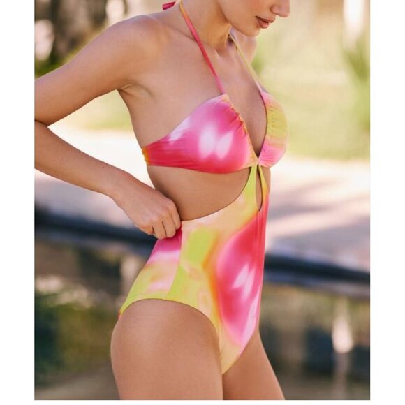 Anthropologie tie Dye one piece swimsuit pink ornage cut out 2X - Picture 2 of 2